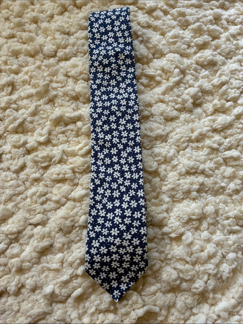 Navy Blue Floral Linen and Silk Tie - Men Accessories